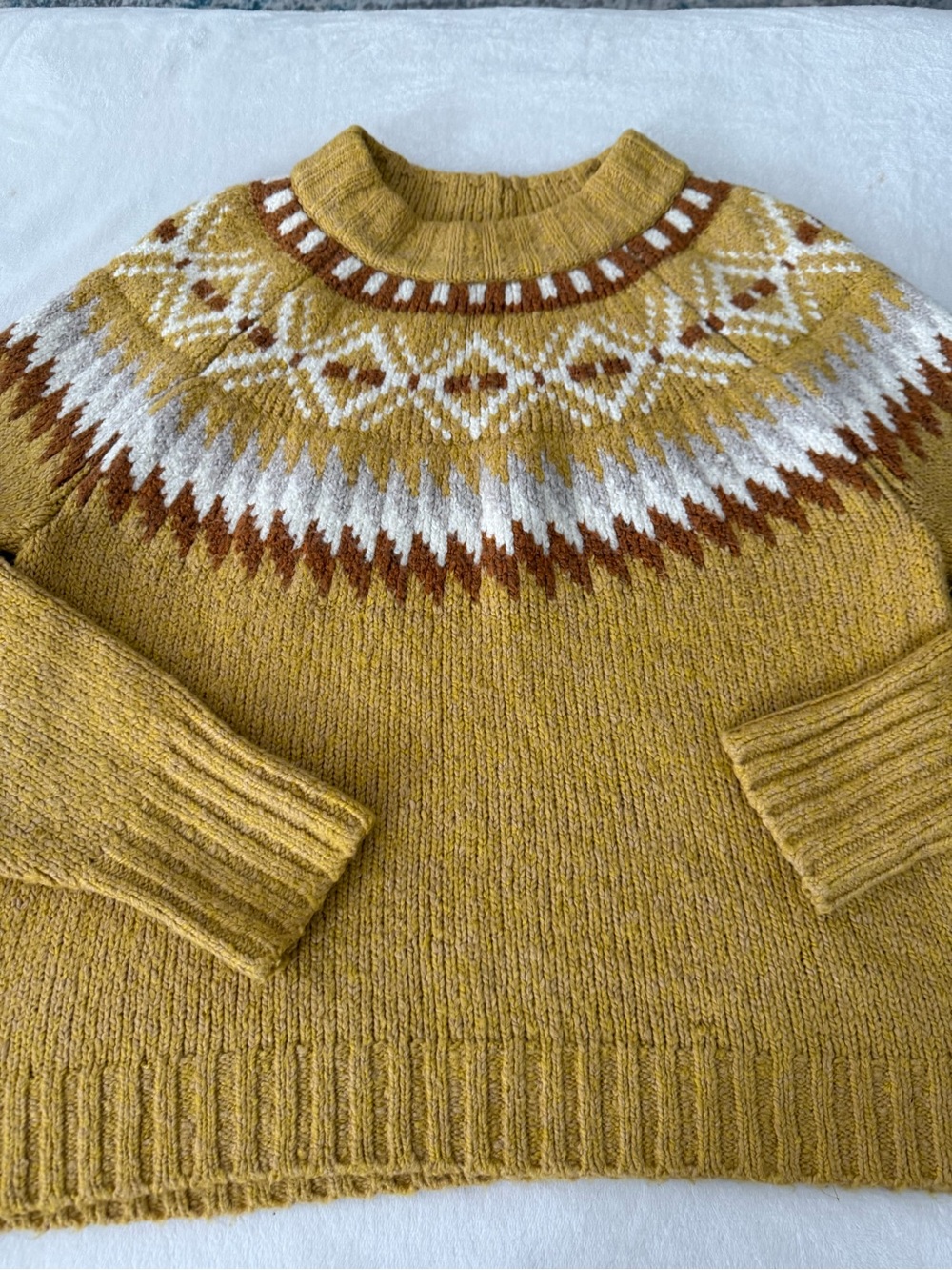 American Eagle Fair Isle Nordic chunky Knit Crewneck Sweater women S mustard D91